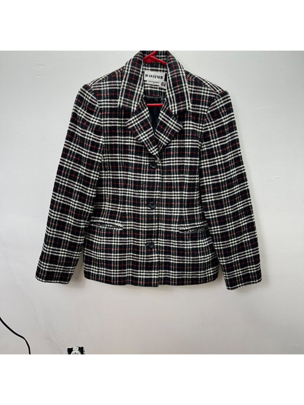 vintage  joan leslie 8 petite plaid blazer button closure  blazer  jacket  90.s